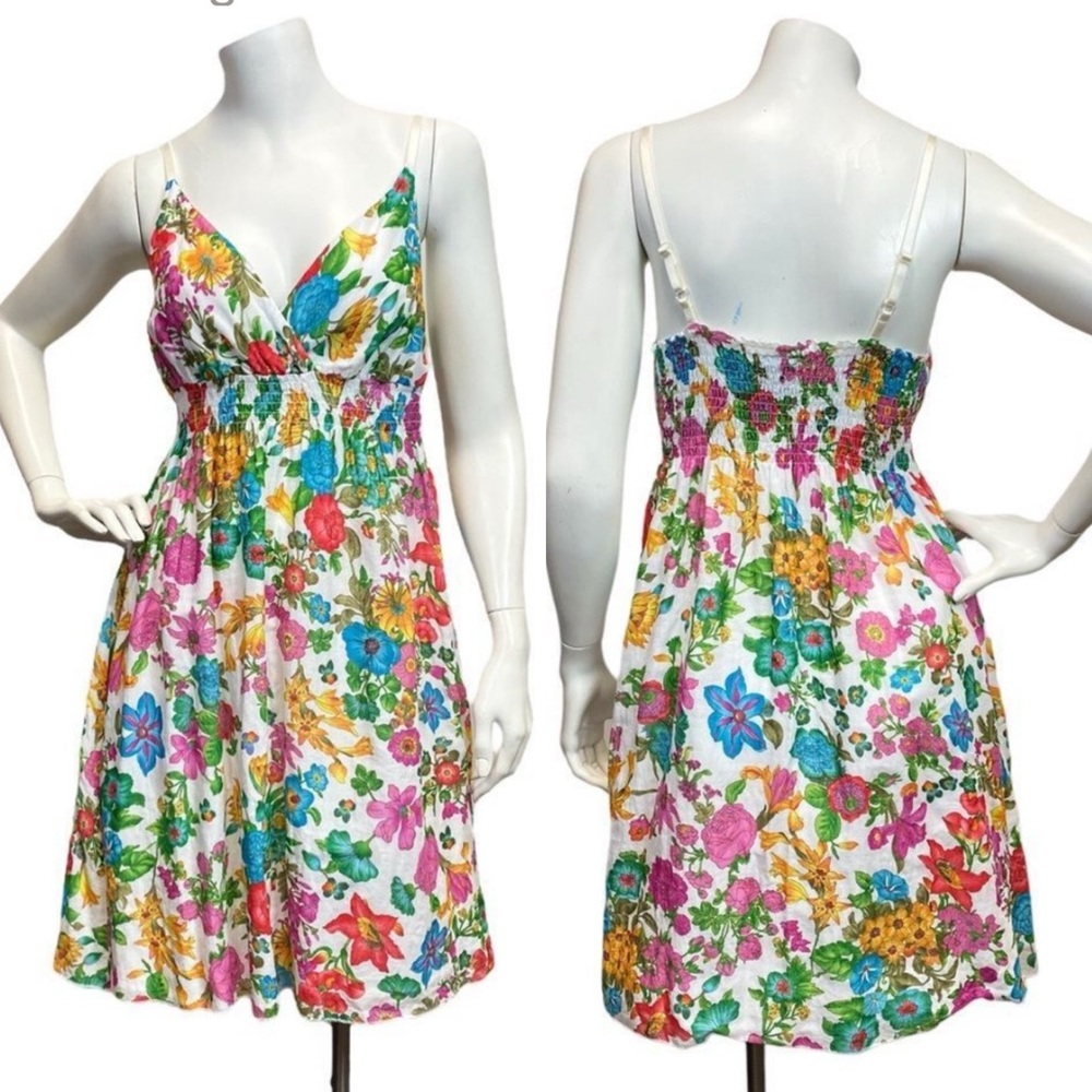 Women's Medium Summer Floral Sundress V Neck Thin Strap Knee Length Dress